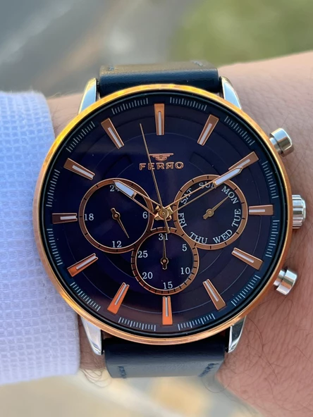 Ferro İç Fonksiyonları Aktif Deri Kordon 3 Atm Suya Dayanıklı Erkek Kol Saati EFM1973.E3 - 4