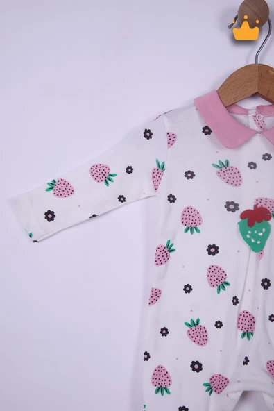 Babyhola %100 Pamuk Çilekli Tulum Bere 2'li Set 23612 - 6