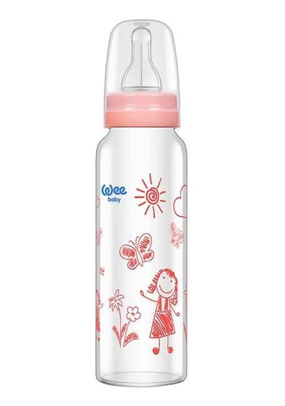 Wee Baby 772 Isıya Dayanıklı Cam Biberon 240 ml Pembe