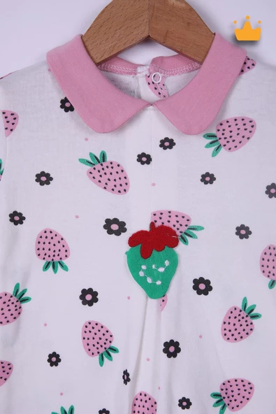 Babyhola %100 Pamuk Çilekli Tulum Bere 2'li Set 23612 - 4