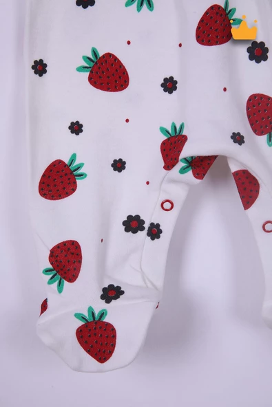 Babyhola %100 Pamuk Çilekli Tulum Bere 2'li Set 23612 - 9