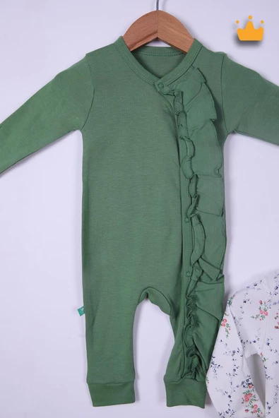 Babyhola %100 Pamuk Yeşil Çiçekli 2'li Tulum Saç Bandı 4'lü Set 458 - 2