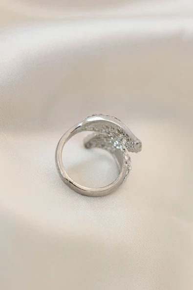 Ayarlamalı Silver Renk Metal Zirkon Taşlı Kanat Yüzük - TJ-BYK2033 - 2