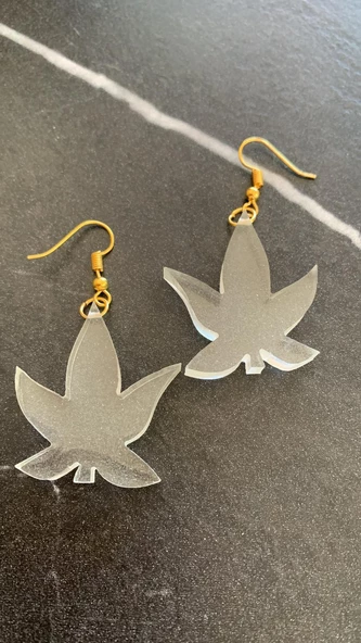 Fosforlu Neon Şeffaf Yeşil Renk Gold Aksesuarlı Büyük Asma Yaprağı Şekilli Epoksi Küpe Ypr1 - Resim 7