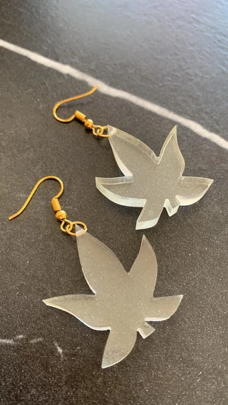 Fosforlu Neon Şeffaf Yeşil Renk Gold Aksesuarlı Büyük Asma Yaprağı Şekilli Epoksi Küpe Ypr1 - Resim 2