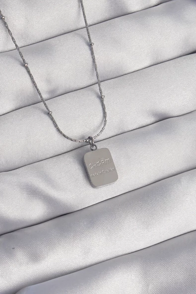 316L Çelik Gümüş Renk Kare Charm Model Kolye - TJ-BKO8927 - 1