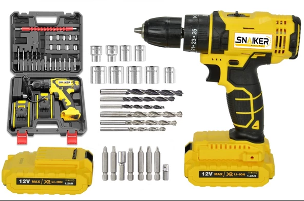 snaiker 12 Volt  Metal Şanzıman Yeni Nesil Akülü Vidalama Darbeli 1.0 - 1.4 Ah Uç Setli - 3