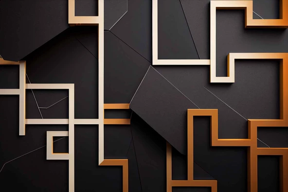 Gold-Siyah Geometrik Şekilli 3 Boyutlu Duvar Kağıdı Baskı - 7