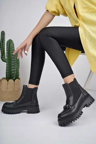 Muggo VESPER Garantili Tokalı Kalın Taban Kadın Chelsea Bot - 7