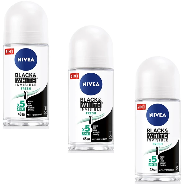 Nivea Invisible Black White Fresh Kadın Roll-On 50 ml 3 ADET