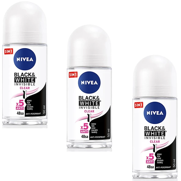 Nivea Invisible Black White Clear Kadın Roll-On 50 ml 3 ADET