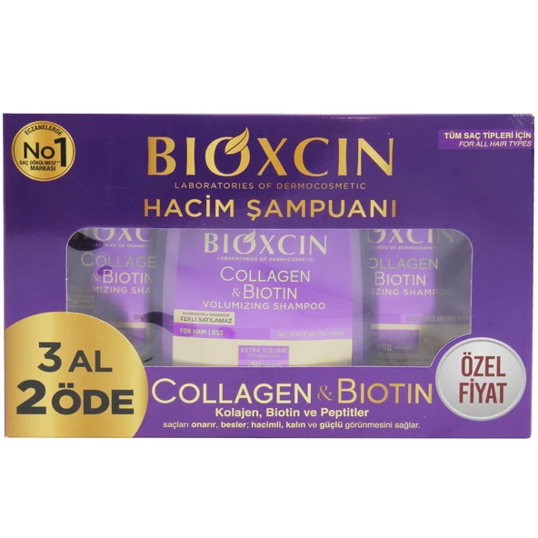 Bioxcin Collagen Ve Biotin Hacim Şampuanı 3 x 300 ml 3 Al 2 Öde