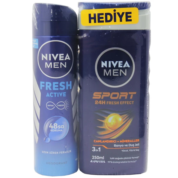 Nivea Fresh Active Erkek Deodorant Sprey 150 ml + Sport Duş Jeli 250 ml