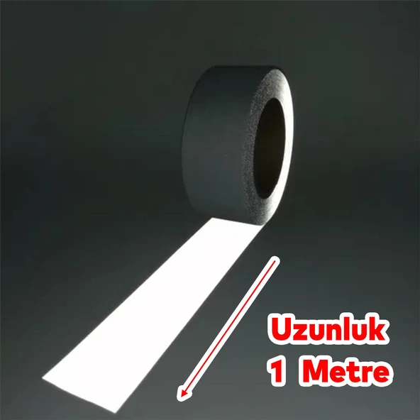 Düz Desensiz Metalize Gri Renk Reflektörlü Bant Gece Parlayan En 5 cm 1 Mt İkaz Bandı Reflektif - 3