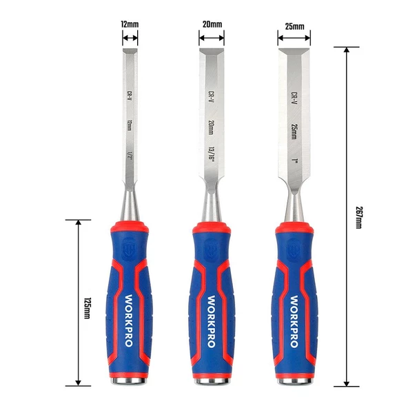 WORKPRO WP201301 12-20-25MM Üçlü Profesyonel İskarpela Seti - 4