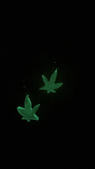 Fosforlu Neon Şeffaf Yeşil Renk Gold Aksesuarlı Küçük Asma Yaprağı Şekilli Epoksi Küpe Ypr1 - Resim 5