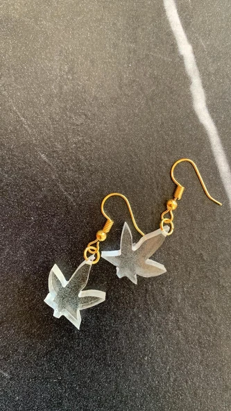 Fosforlu Neon Şeffaf Yeşil Renk Gold Aksesuarlı Küçük Asma Yaprağı Şekilli Epoksi Küpe Ypr1 - Resim 3