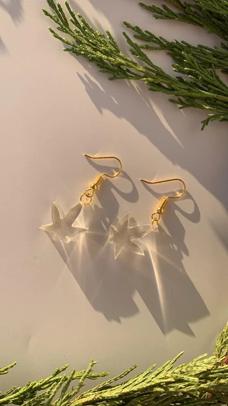 Fosforlu Neon Şeffaf Yeşil Renk Gold Aksesuarlı Küçük Asma Yaprağı Şekilli Epoksi Küpe Ypr1 - Resim 6