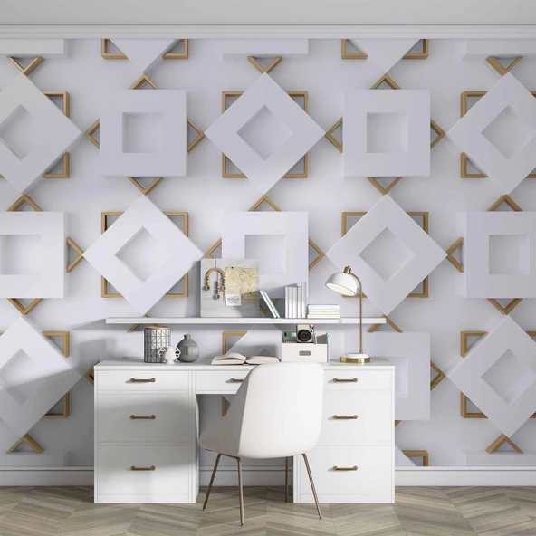 3 Boyutlu Geometrik Şekilli Duvar Kağıdı Baskı - 4