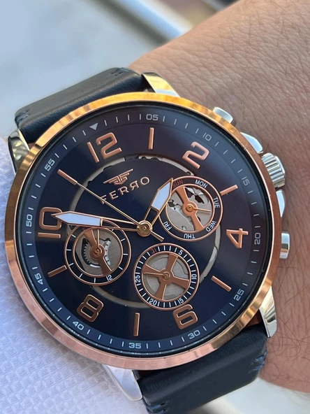 Ferro İç Fonksiyonları Aktif Deri Kordon 3 Atm Suya Dayanıklı Erkek Kol Saati EFM11146.LX - Resim 2