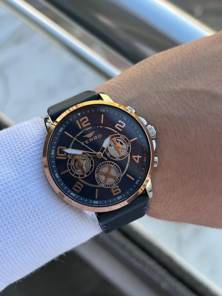 Ferro İç Fonksiyonları Aktif Deri Kordon 3 Atm Suya Dayanıklı Erkek Kol Saati EFM11146.LX - Resim 3