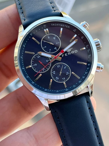 Ferro İç Fonksiyonları Aktif Deri Kordon 3 Atm Suya Dayanıklı Erkek Kol Saati EFM11031.L - Resim 3