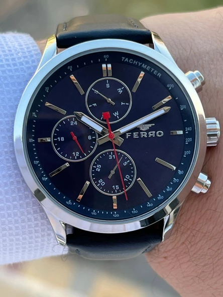 Ferro İç Fonksiyonları Aktif Deri Kordon 3 Atm Suya Dayanıklı Erkek Kol Saati EFM11031.L - Resim 5