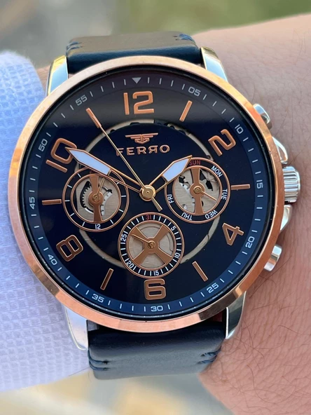 Ferro İç Fonksiyonları Aktif Deri Kordon 3 Atm Suya Dayanıklı Erkek Kol Saati EFM11146.LX - Resim 4