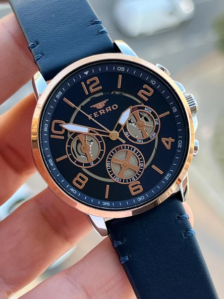 Ferro İç Fonksiyonları Aktif Deri Kordon 3 Atm Suya Dayanıklı Erkek Kol Saati EFM11146.LX - Resim 5