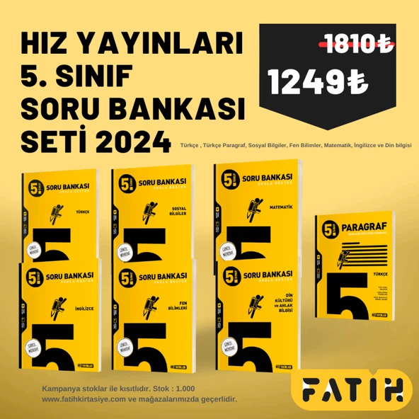 Hız Yayınları 5.Sınıf Tüm Dersler Soru Bankası Seti 2024-2025 (Türkçe-Matematik-Fen-Sosyal-Din-İngilizce-Paragraf)