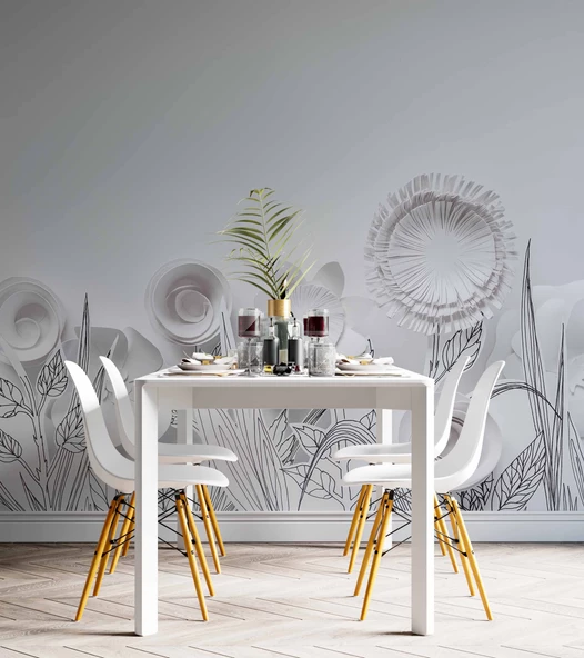 3 Boyutlu Render Beyaz Çiçek Duvar Kağıdı - Resim 5