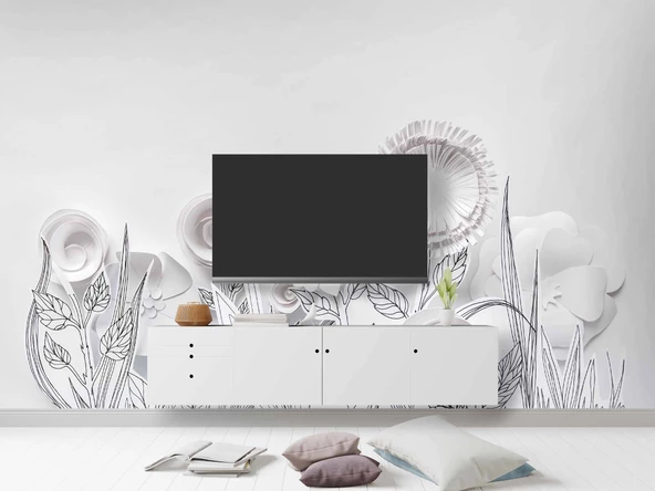 3 Boyutlu Render Beyaz Çiçek Duvar Kağıdı - Resim 3