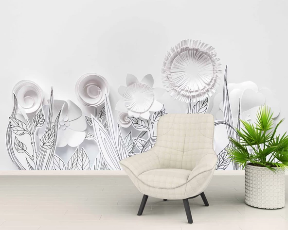 3 Boyutlu Render Beyaz Çiçek Duvar Kağıdı - Resim 6