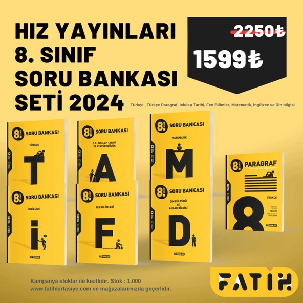Hız Yayınları 8.Sınıf Tüm Dersler Soru Bankası Seti 2024-2025 (Türkçe-Matematik-Fen-İnkilap-Din-İngilizce-Paragraf)