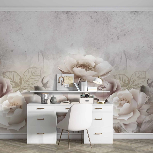 Soft Çiçek Gül Desenli Duvar Kağıd Baskı - 4