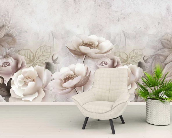Soft Çiçek Gül Desenli Duvar Kağıd Baskı - 6