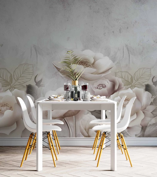 Soft Çiçek Gül Desenli Duvar Kağıd Baskı - 5