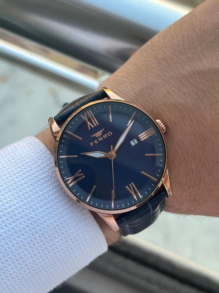 Ferro Deri Kordon Takvimli Kadran 3 Atm Suya Dayanıklı Erkek Kol Saati EFM11182.FR - Resim 4