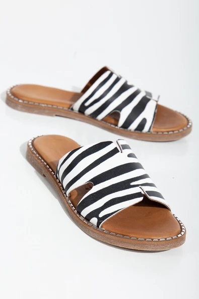Hakiki Deri Zebra Desenli Kadın Terlik - 3