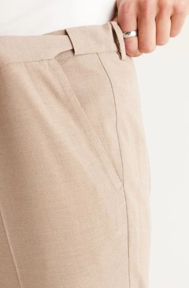 ALTINYILDIZ CLASSICS Erkek Bej Slim Fit Dar Kesim Beli Lastikli Esnek Klasik Kumaş Pantolon - 2