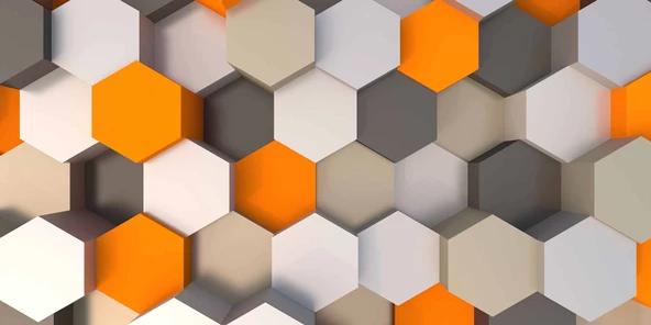 3 Boyutlu Antrasit Turuncu Altıgen Duvar Kağıdı Baskı - Resim 7