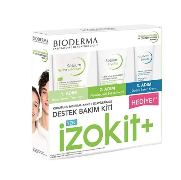 Bioderma Sebium İzokit + Sebium Hydra Cleanser 200 ml - Sebium Hydra 40 ml - Atoderm Levres 15 ml