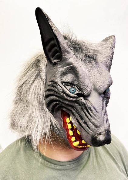 Himarry Kafaya Tam Geçmeli Lateks Mavi Gözlü Dişli Ağzı Açık Kurt Maskesi ürün görseli