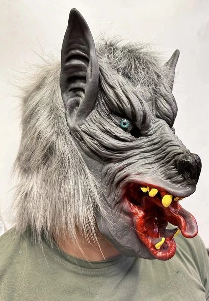 Himarry Kafaya Tam Geçmeli Lateks Dil Çıkaran Mavi Gözlü Kurt Maskesi ürün görseli