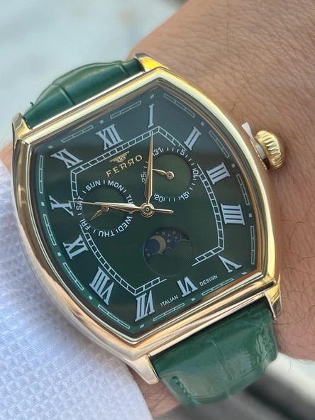 Ferro İç Fonksiyonları Aktif Deri Kordon 3 Atm Suya Dayanıklı Erkek Kol Saati EFM40125-Y - Resim 2