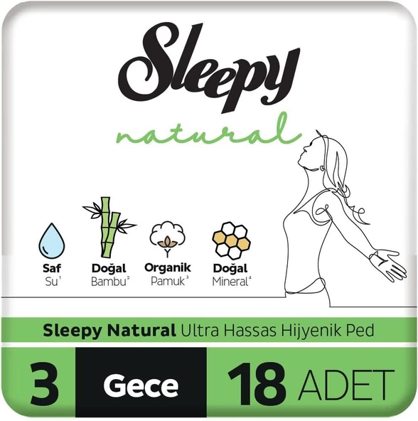 Sleepy Natural Ultra Hassas Gece Hijyenik Ped 18'li