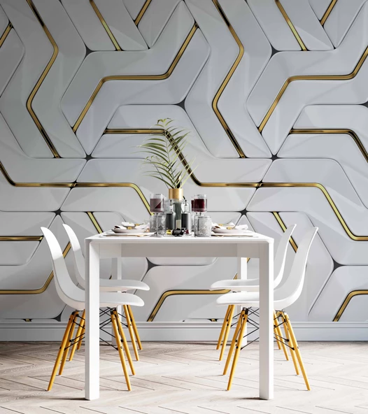 3 Boyutlu Altın Geometrik Duvar Kağıdı Baskı - 5
