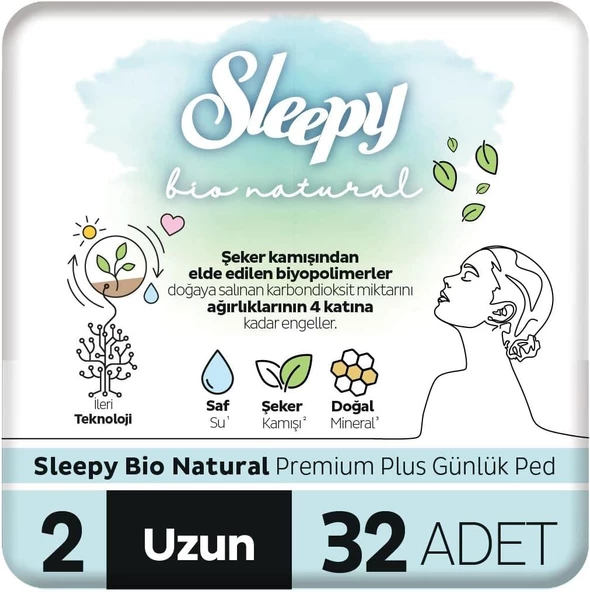 Sleepy Bio Natural Premium Plus Günlük Ped Uzun 32'li