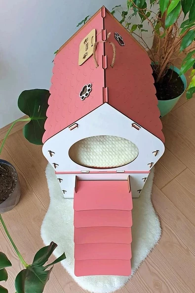 Büyük Kedi Evi Xxl Teraslı Kedi Evi 5kg Ve Üzeri Kediler Için Xxl Pembe - Beyaz - 3