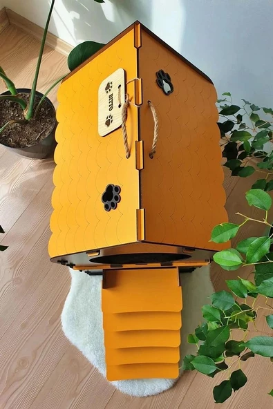 Büyük Kedi Evi Xxl Teraslı Kedi Evi 5kg Ve Üzeri Kediler Için Xxl Turuncu - Koyu Kahverengi - 3